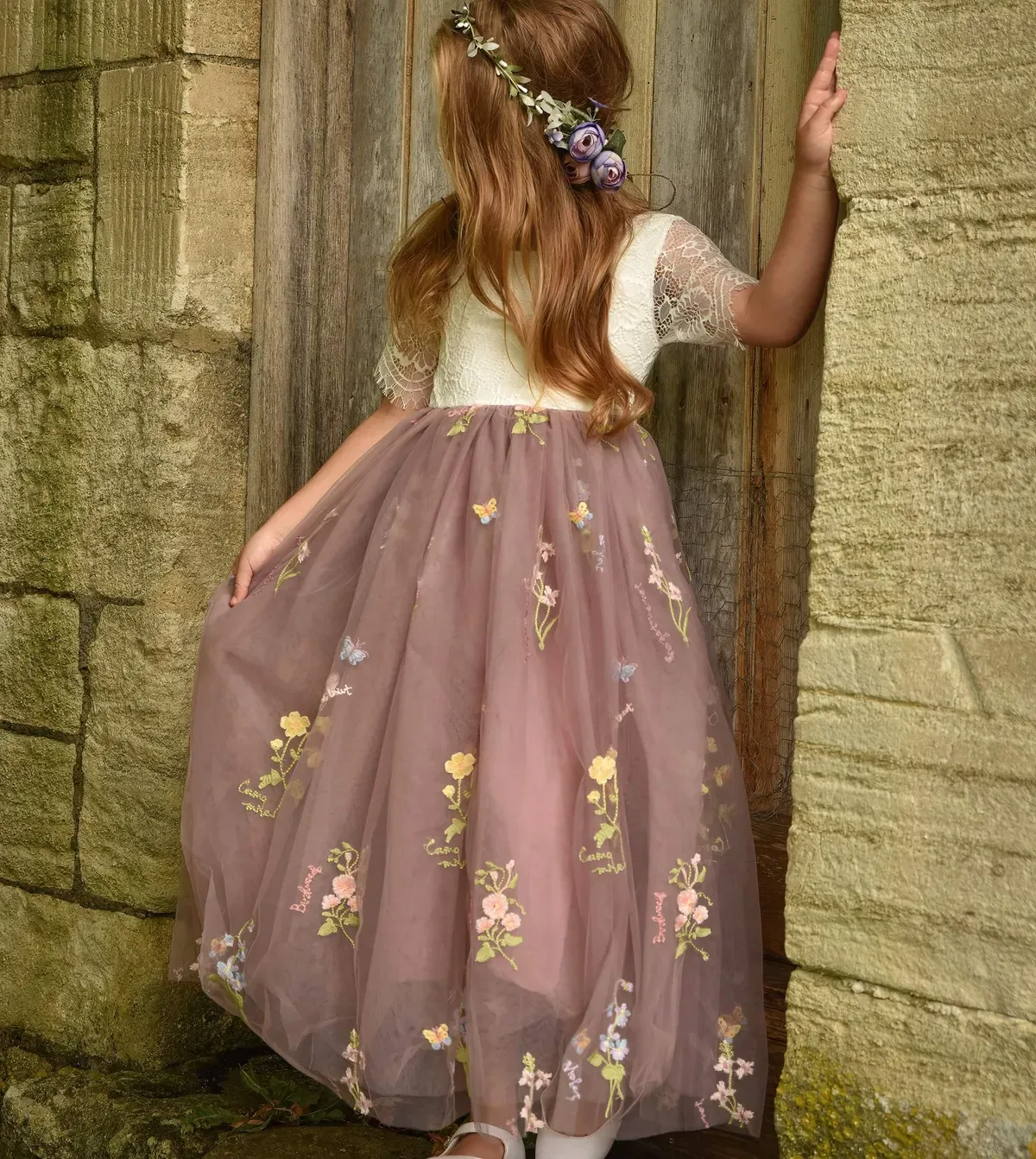 Платье с кружевом Enchanted Uk Flower Girl Boutique, Mauve — фото 2