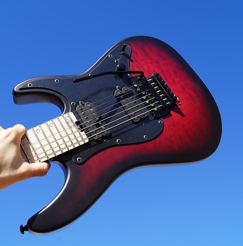 

Schecter DIAMOND SERIES Miles Dimitri Baker-7 FR - Crimson Red Burst Satin 7-String Electric Guitar (2023)