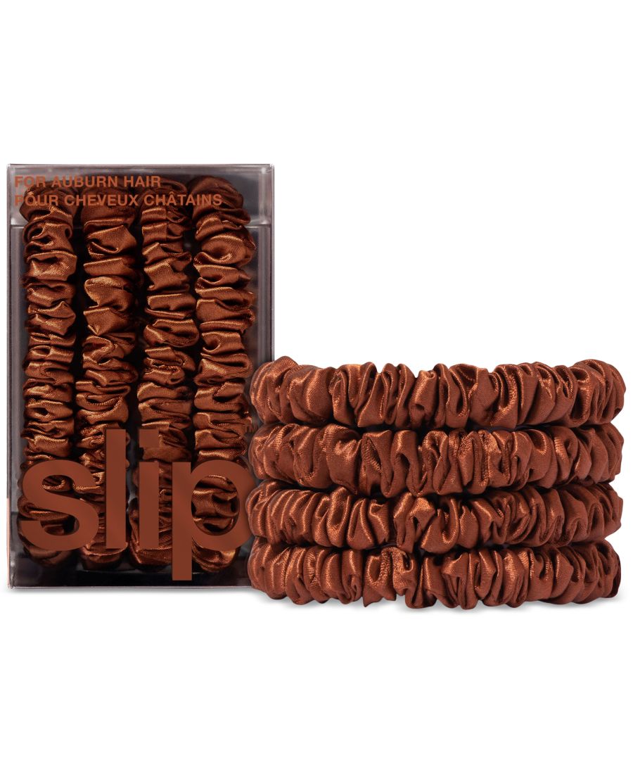 

Набор из 4 узких резинок для волос из чистого шелка Back-to-Basics Slip, цвет auburn