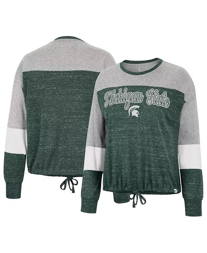 

Женская зеленая футболка с длинным рукавом Michigan State Spartans Joanna Tie Front Colosseum