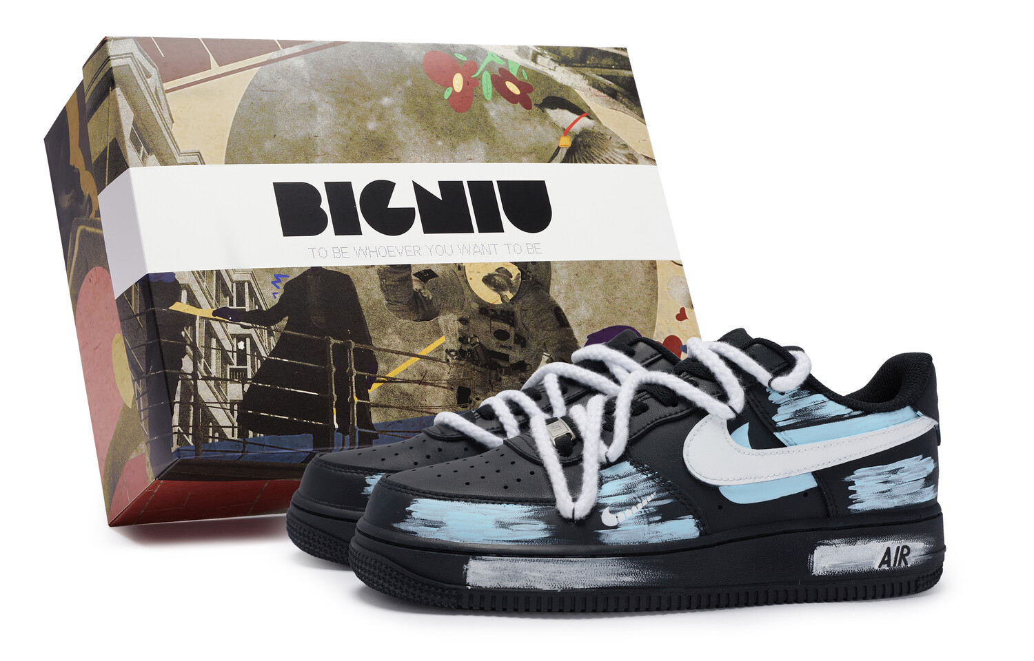 Кроссовки Nike Air Force 1 Skateboarding Shoes Unisex Low-top Blue, черный/синий