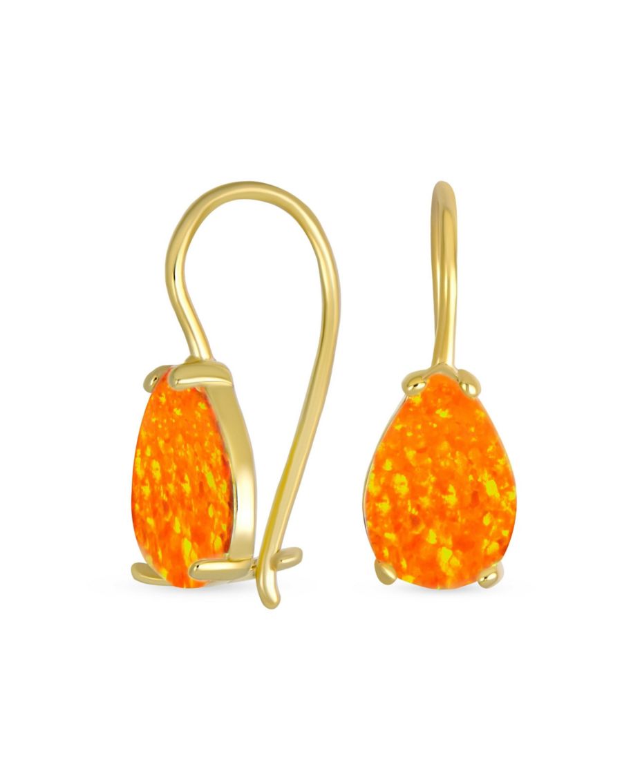 

Серьги-подвески в форме капли с белым искусственным опалом, переливающиеся всеми цветами радуги, из серебра 925 пробы, с французской застежкой Bling Jewelry, Orange fire opal