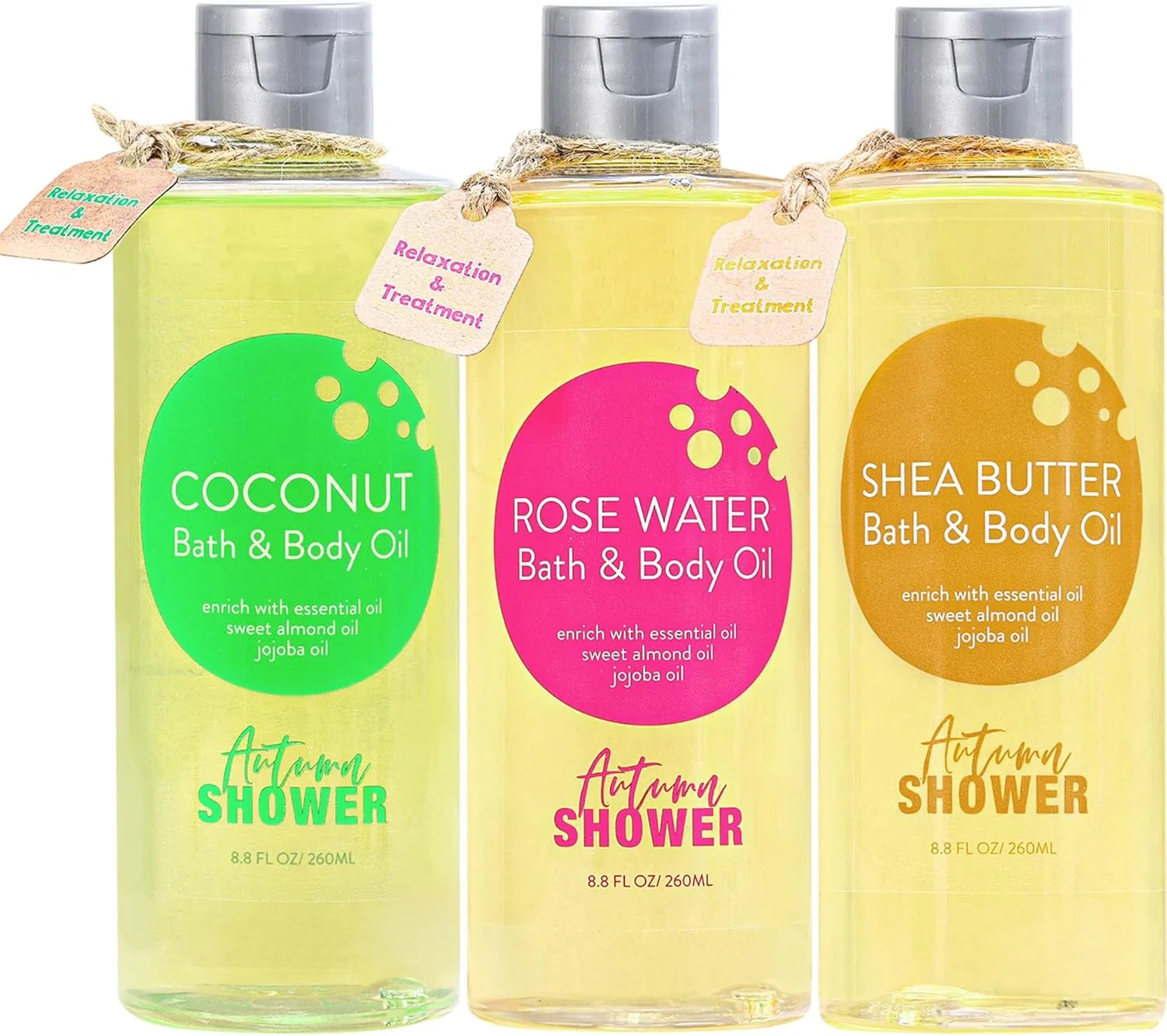 Масло для тела и ванны, набор 3 шт., Autumn Shower, Shea Butter, Rosewater, Coconut, 28 oz