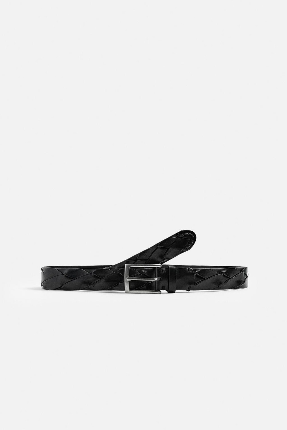 

Плетеный кожаный ремень ZARA, черный