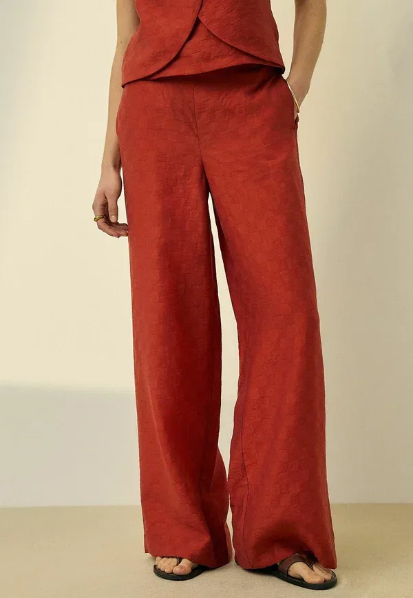 Брюки Next Regular fit jacquard checkerboard wide leg, ржаво-красный
