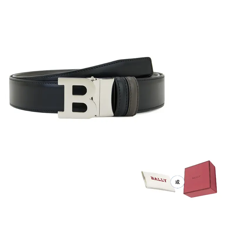 

Модный повседневный трендовый ремень с пластинчатой пряжкой из кожи для мужчин BALLY, черный/серый