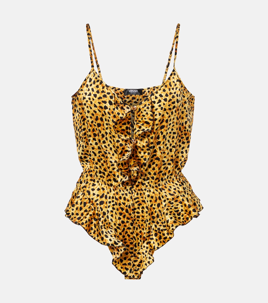 

Боди из шелкового атласа с леопардовым принтом Versace, Neutral