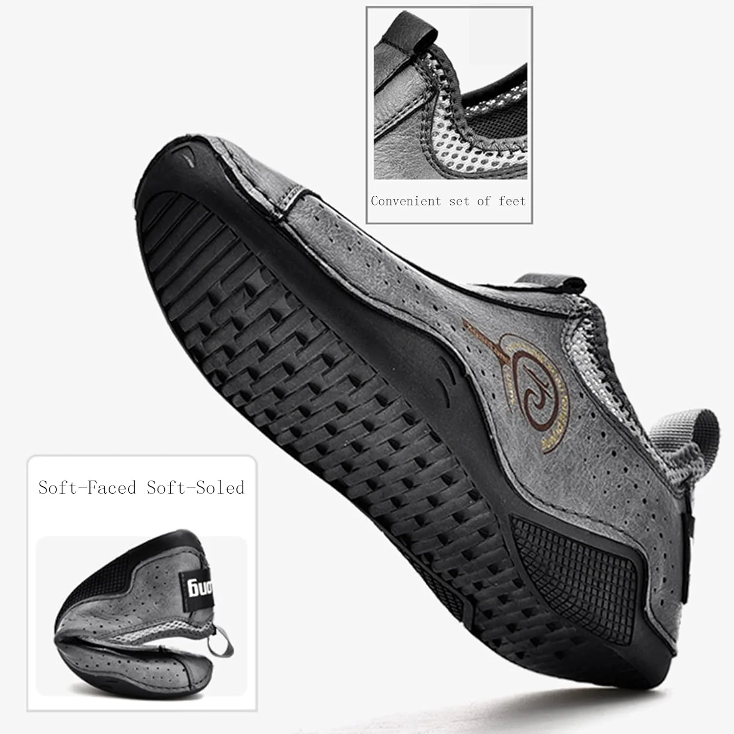 

Кожаные мужские ботинки на щиколотке, повседневные лоферы, винтажная ручная строчка, низкая подошва, мягкая кожа, мягкая подошва, заостренный носок, удобные туфли оксфорды без шнурков DevilAngel, серый