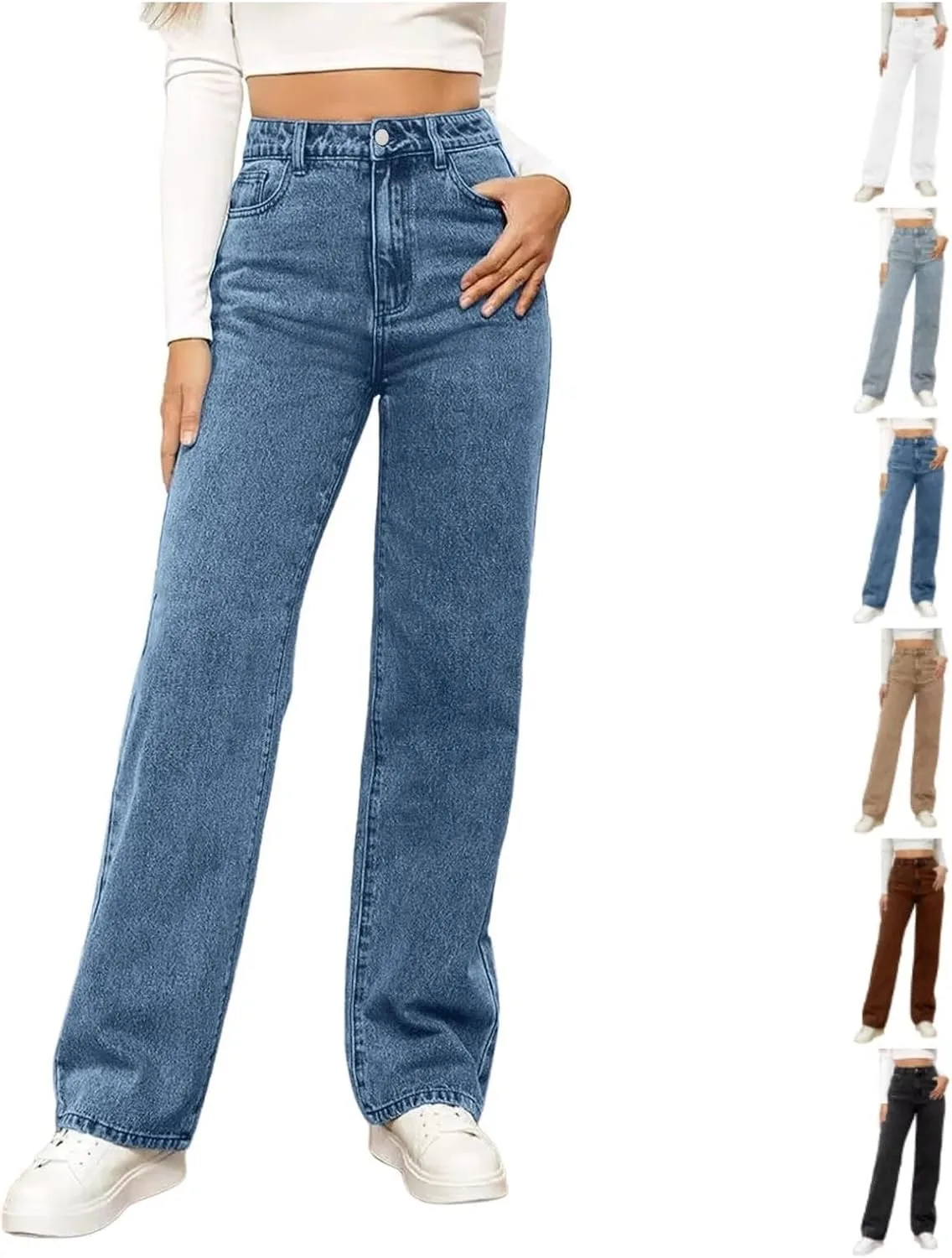 

Прямые джинсы для женщин High Waisted, свободные, эластичные hmbudp