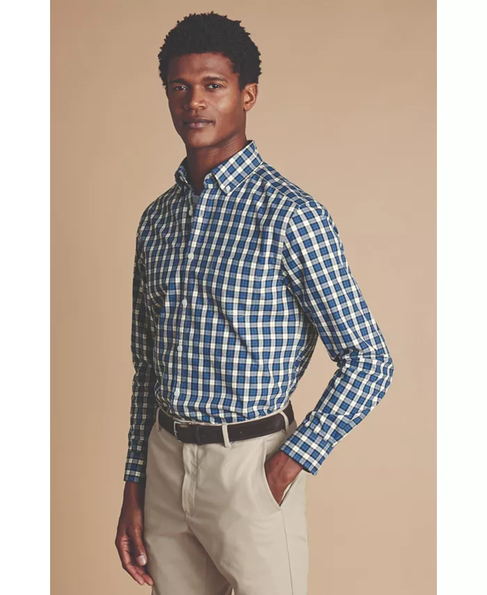 

Мужская рубашка Slim Fit в клетку, без необходимости глажки, с эластичным поплином Charles Tyrwhitt, синий