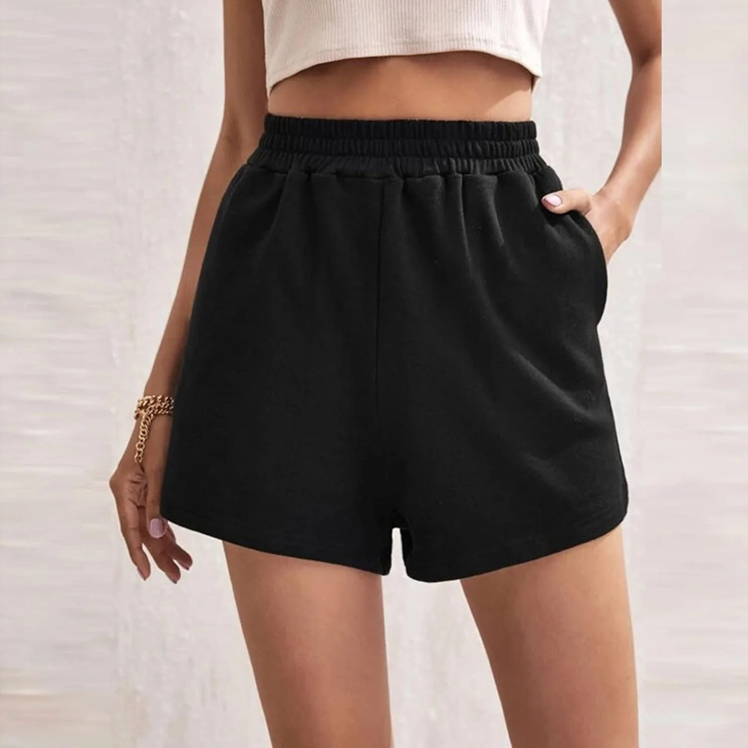 Шорты для женщин Casual Athletic Stretch High Waist Solid Sweat Short Loose Comfy Lightweight — фото 2