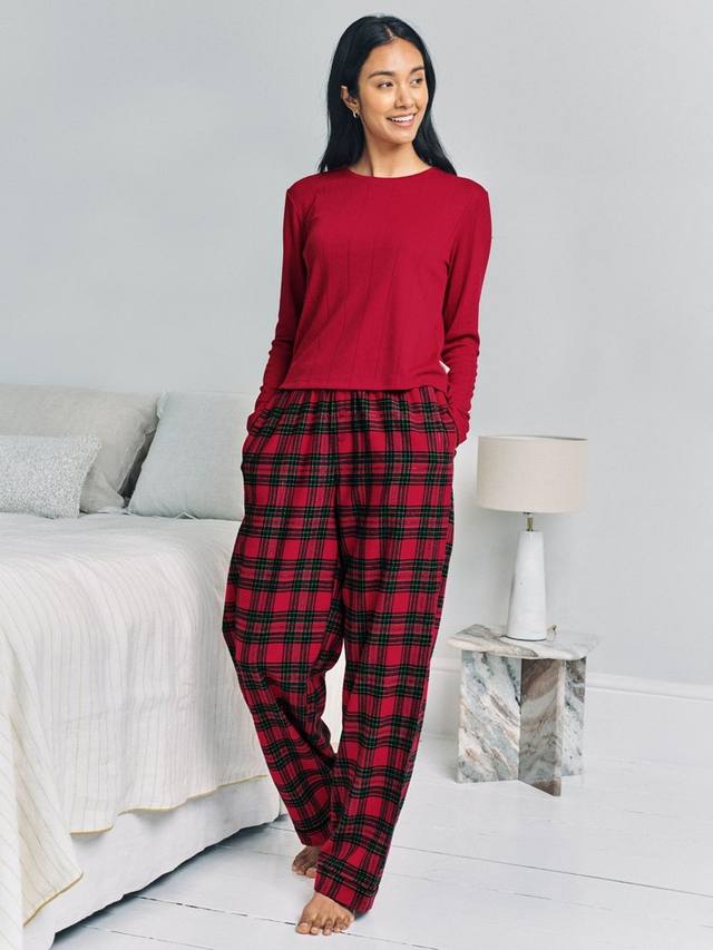 

Комплект пижамы Pointelle с рубашкой-хенли и клетчатыми брюками Chelsea Peers, Red