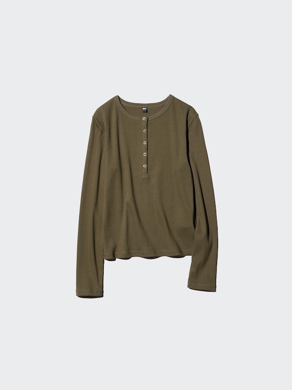 Рифленая футболка хенли с длинным рукавом Uniqlo, 09 black — фото 3