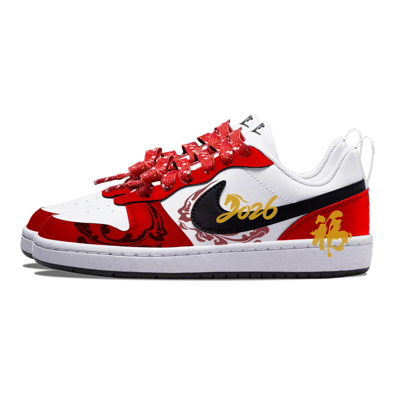 Nike Court Borough Good Luck+Horse Нескользящие Износостойкие Низкие Детские Скейтбординг Кроссовки Black Red — фото 4