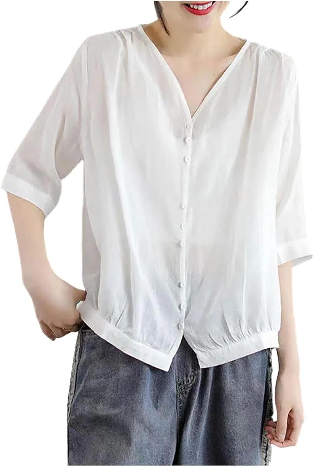 Блуза женская, длинный рукав, Regular Fit, белый
