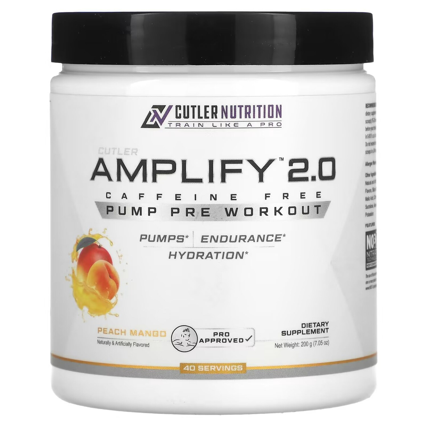 

Amplify 2.0, Pump Pre Workout, без кофеина, персик и манго, 7,05 унции (200 г) Cutler Nutrition