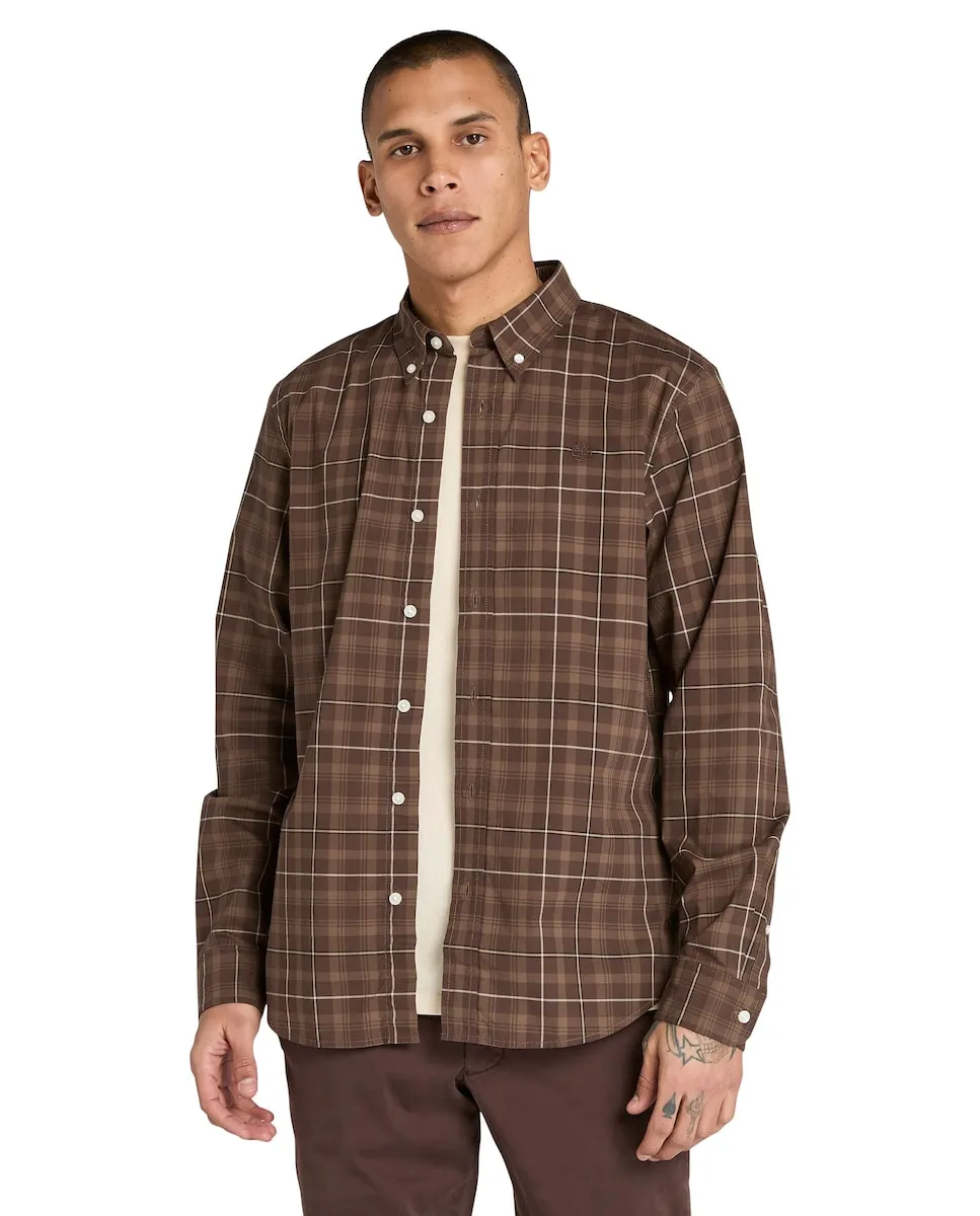 

Мужская рубашка в клетку из эластичного поплина, приталенного кроя Timberland, коричневый