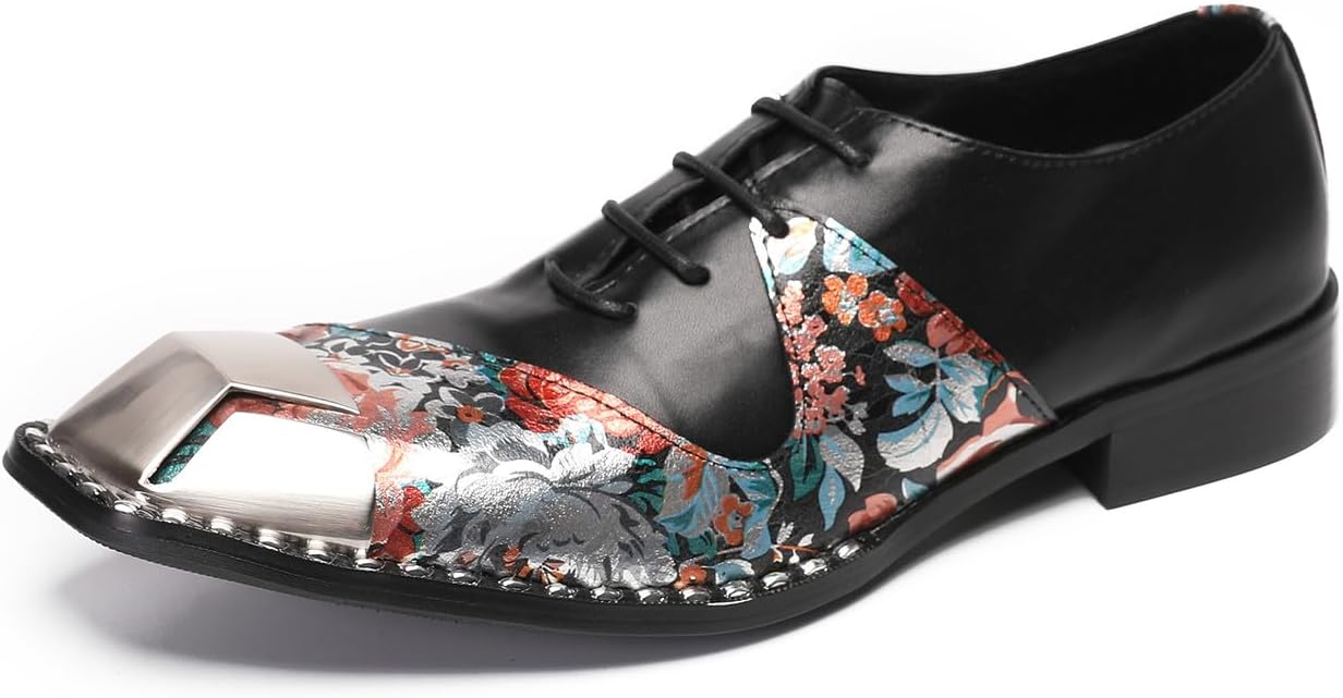 

Мужские оксфорды Santimon, вечерние, повседневные, кожаные двухцветные туфли с металлическим квадратным носком, западная мода, смокинг, выпускной, классические дерби на шнуровке для мужчин, черный