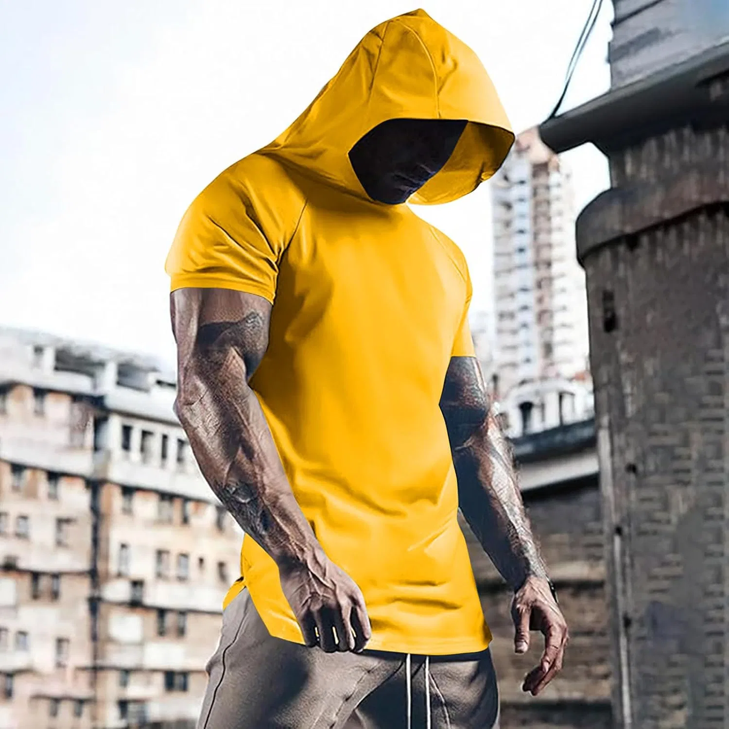 Мужская спортивная худи-футболка с капюшоном Quick Dry Pullover, Yellow — фото 2