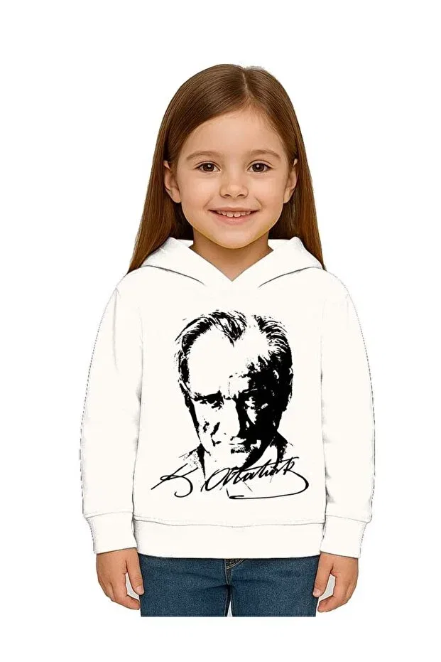 Детские свитшот с капюшоном с принтом Unisex moon and star may 19 october 29 april 23 november 10 ataturk children's hooded sweatshirt Sedirli, White — фото 3