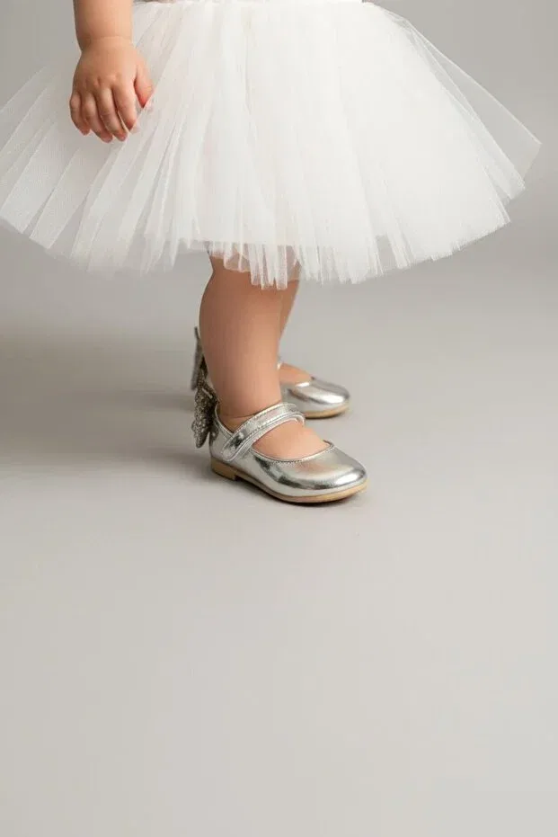 Детские балетки для девочек из искусственной кожи Patik Bebe, Silver — фото 2