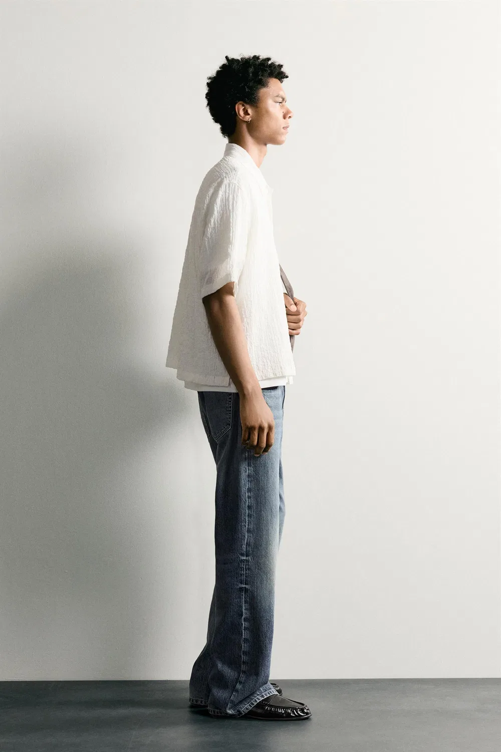 Текстурированная рубашка свободного кроя ZARA, Oyster-white — фото 4
