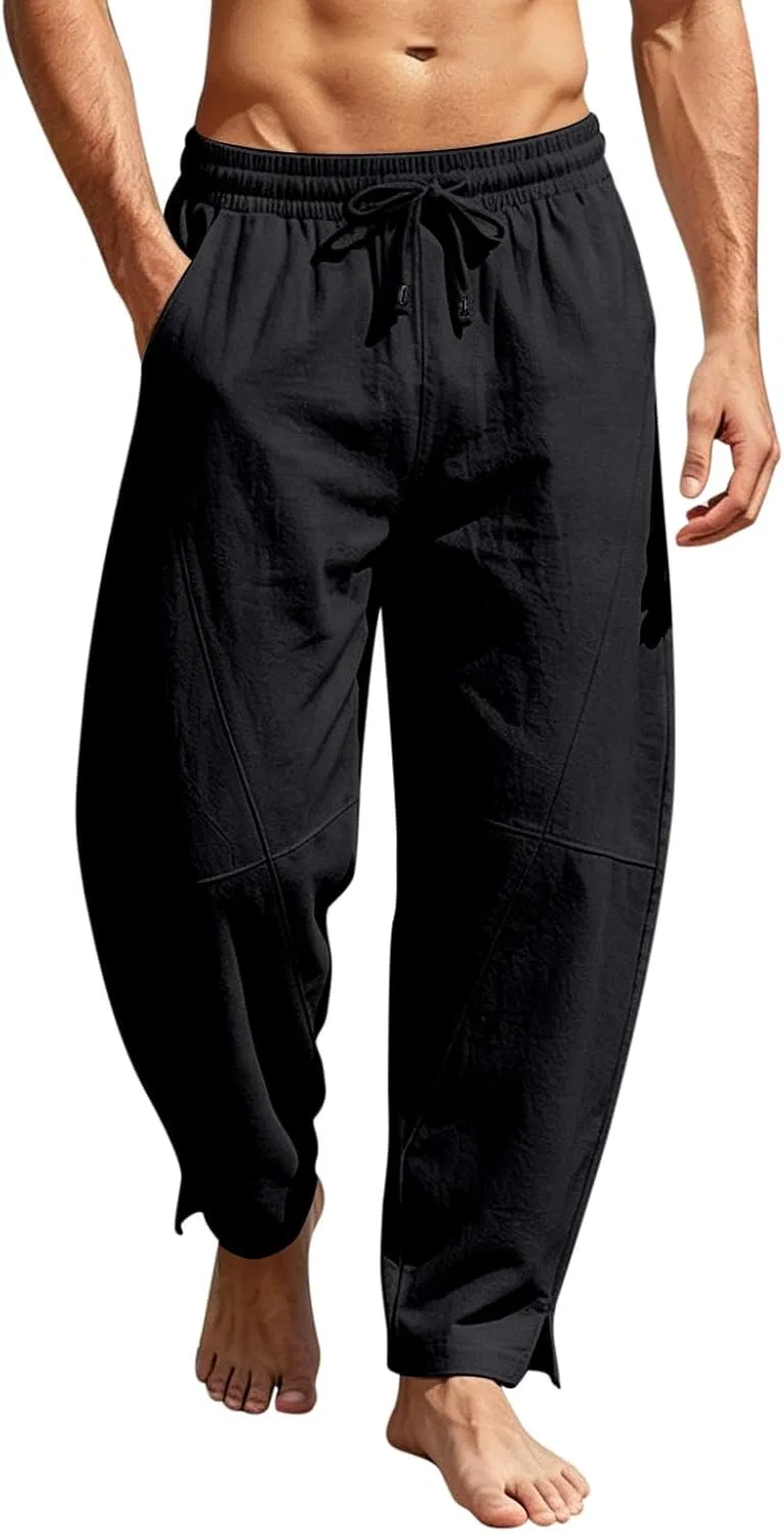 Мужские льняные брюки свободного кроя, Linen Barrel Pants, чёрный — фото 2
