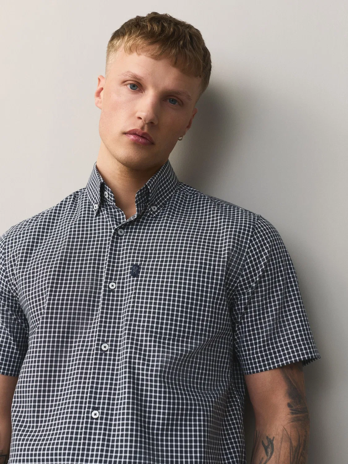 Рубашка оксфордская Regular Fit Easy Iron Next, Navy Blue Mini Check — фото 4