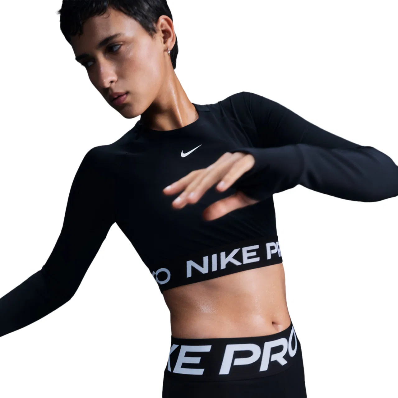 Женский лонгслив с длинным рукавом Nike Pro Dri-FIT 365 Crop, White/Black — фото 3