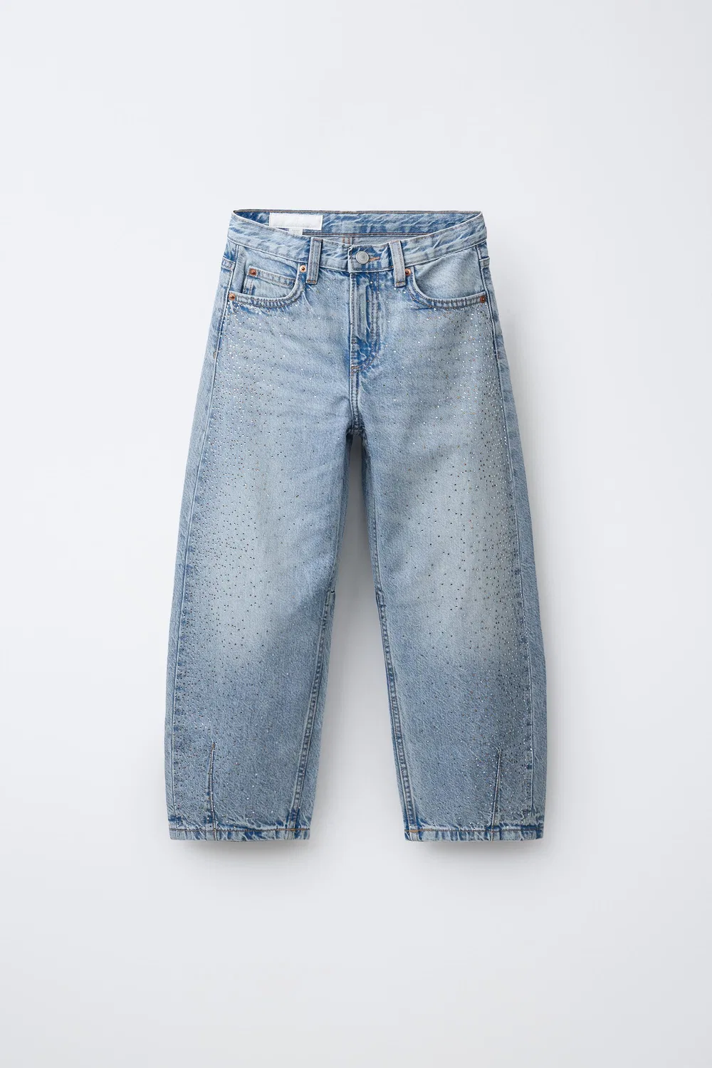 Джинсы с бриллиантовой отделкой и стразами ZARA, Light Blue