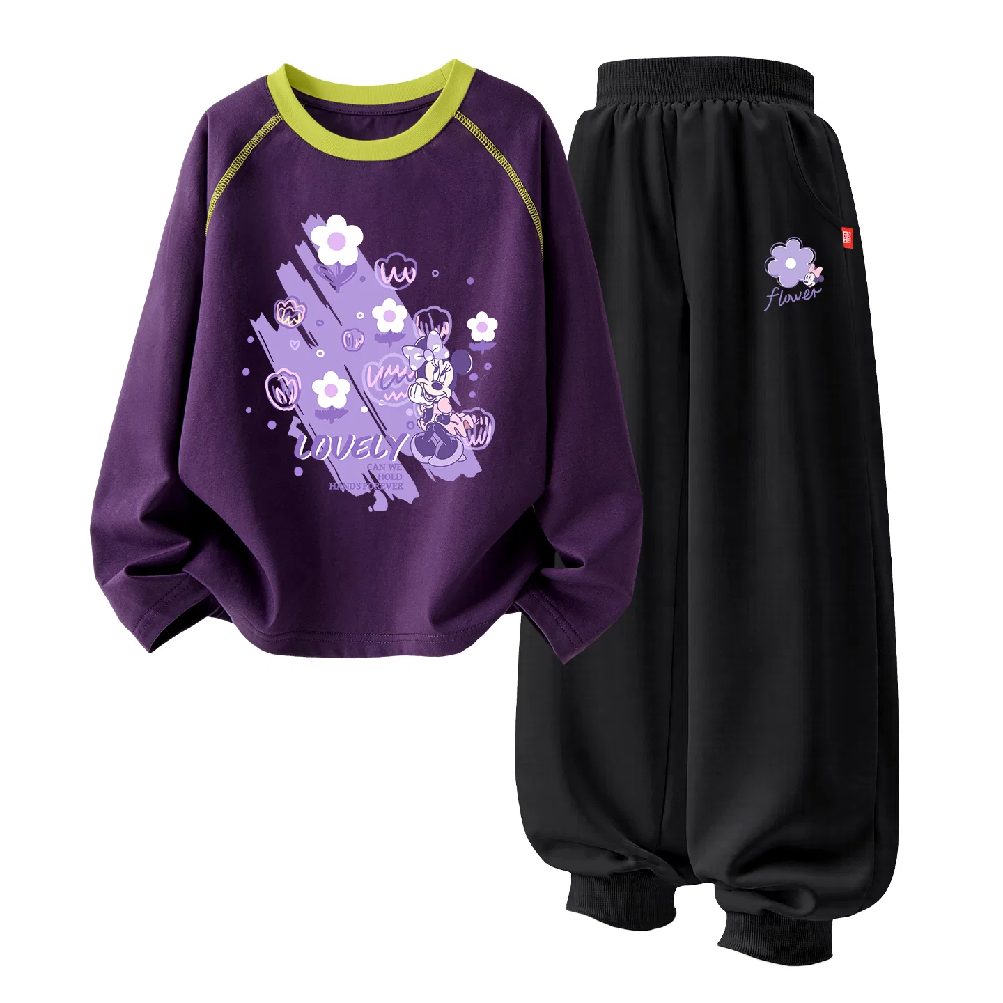 Детский спортивный костюм с круглым вырезом Disney Di Bubble Flower Mulberry Purple+Dior L'Oréal K Black