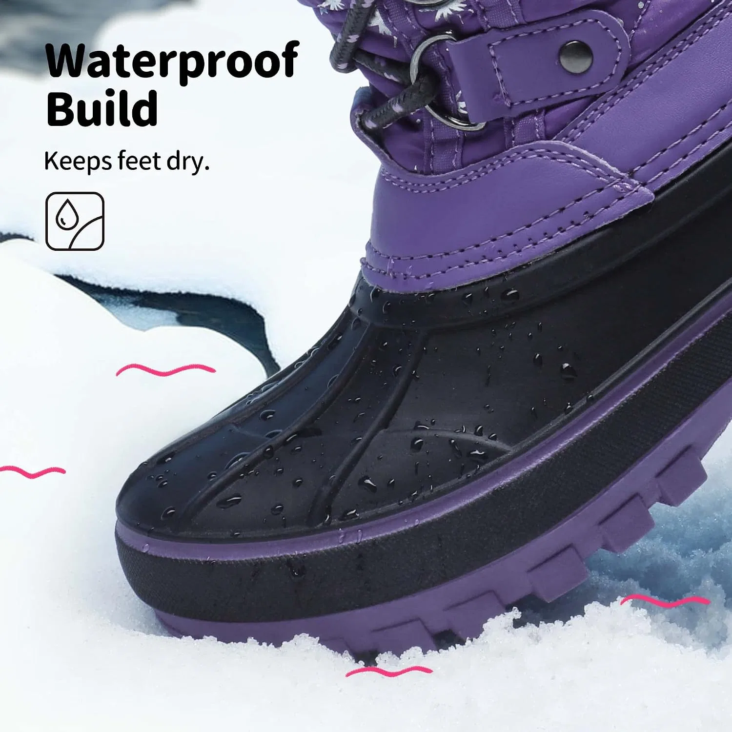 Детские зимние сапоги для девочек с защитой от снега DREAM PAIRS, Purple — фото 3