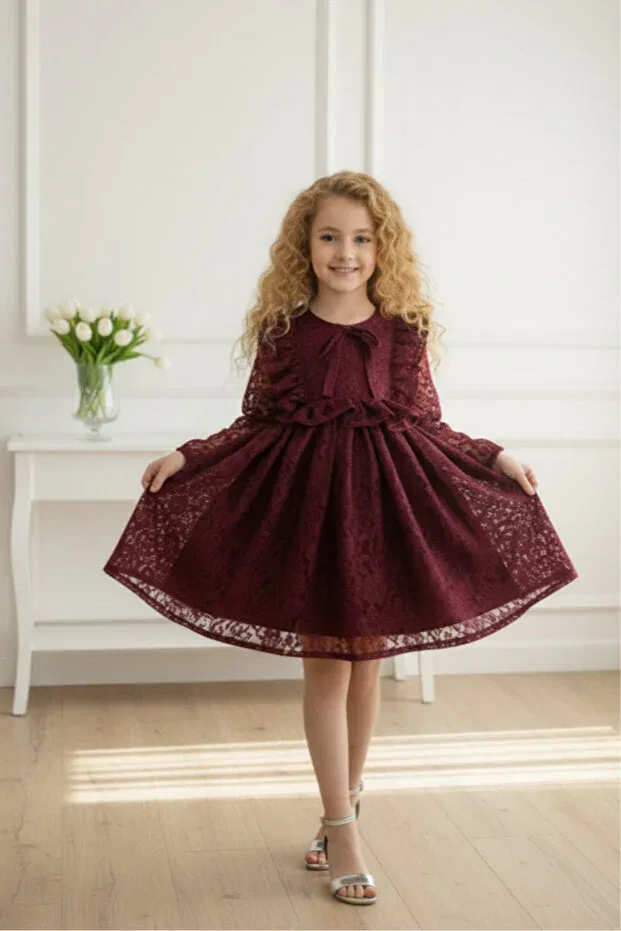 Детское платье для девочек кружевное Prom Abiyekids, Burgundy — фото 2
