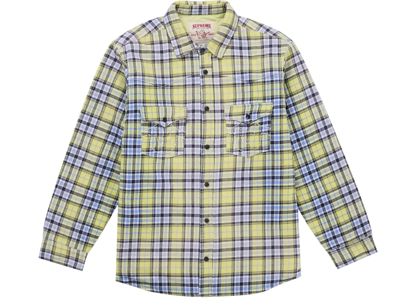 Мужская фланелевая рубашка с принтом Supreme True Religion Quilted Lined Plaid Flannel Shirt, Yellow