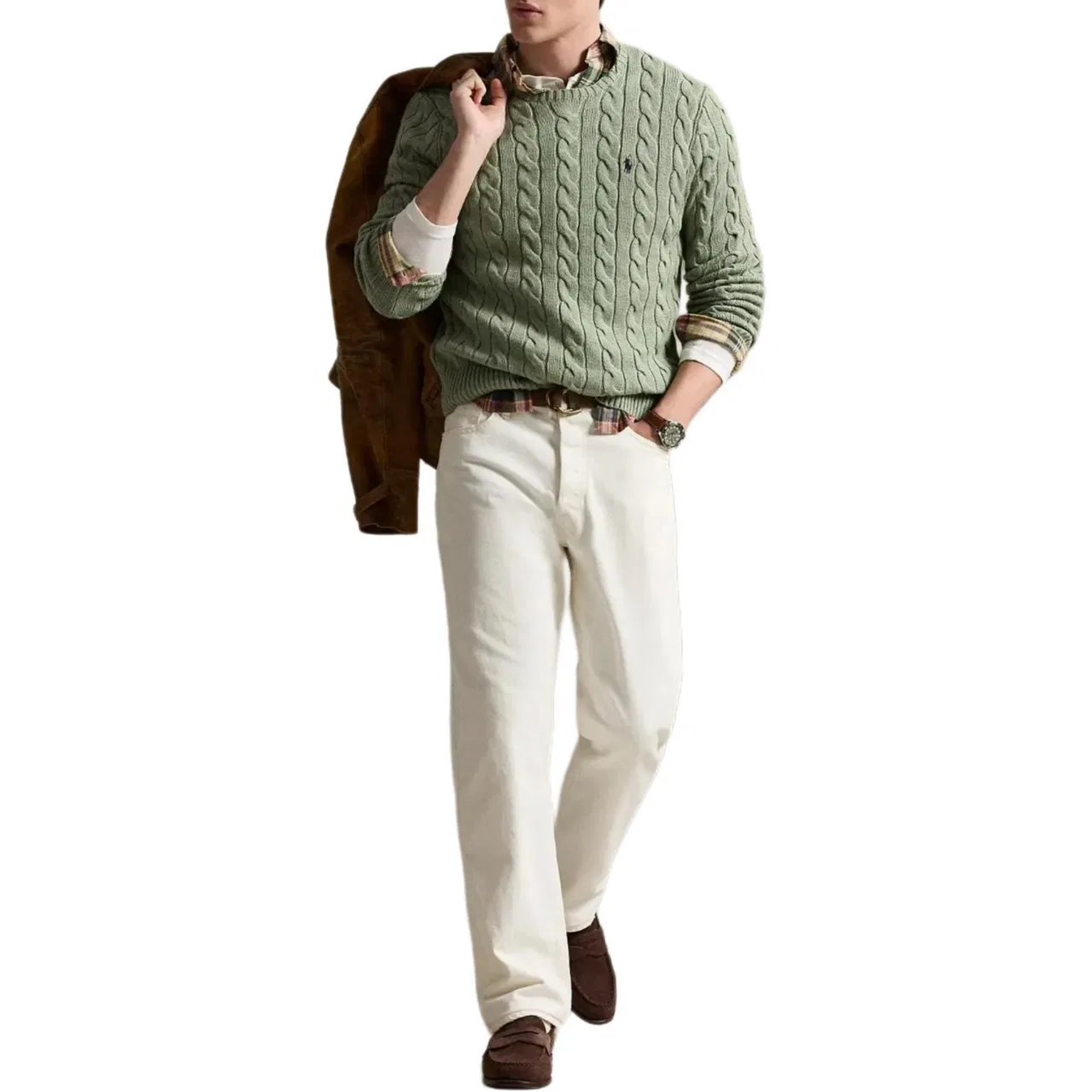 Свитер с полузастежкой-молнией, Cable Knit, Polo Ralph Lauren, Fern Green Heather — фото 3