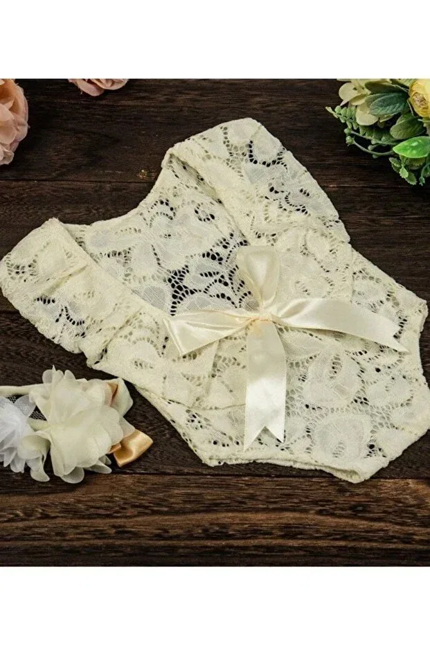 Детское боди для новорожденных кружевной Ray Ticaret, White