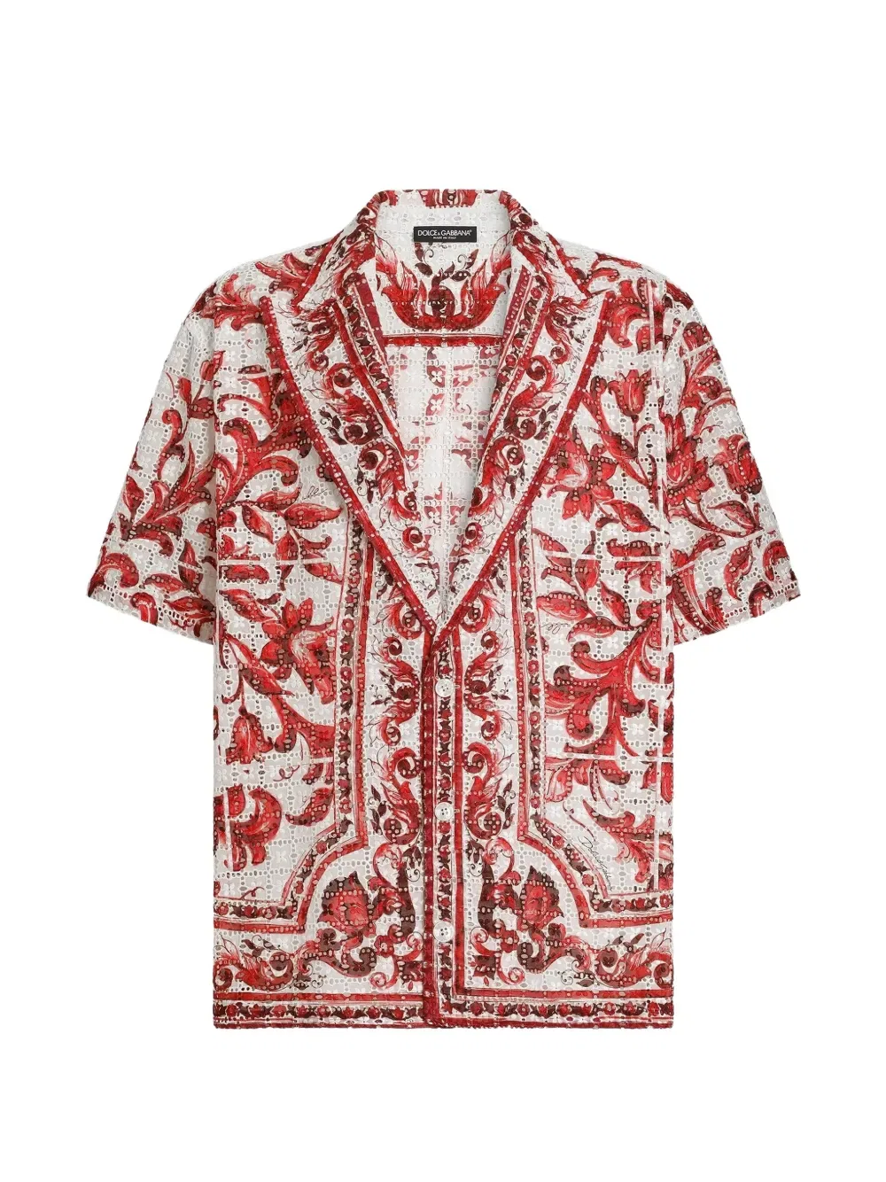Рубашка Vanity из английского кружева с принтом майолики Dolce & Gabbana, красный
