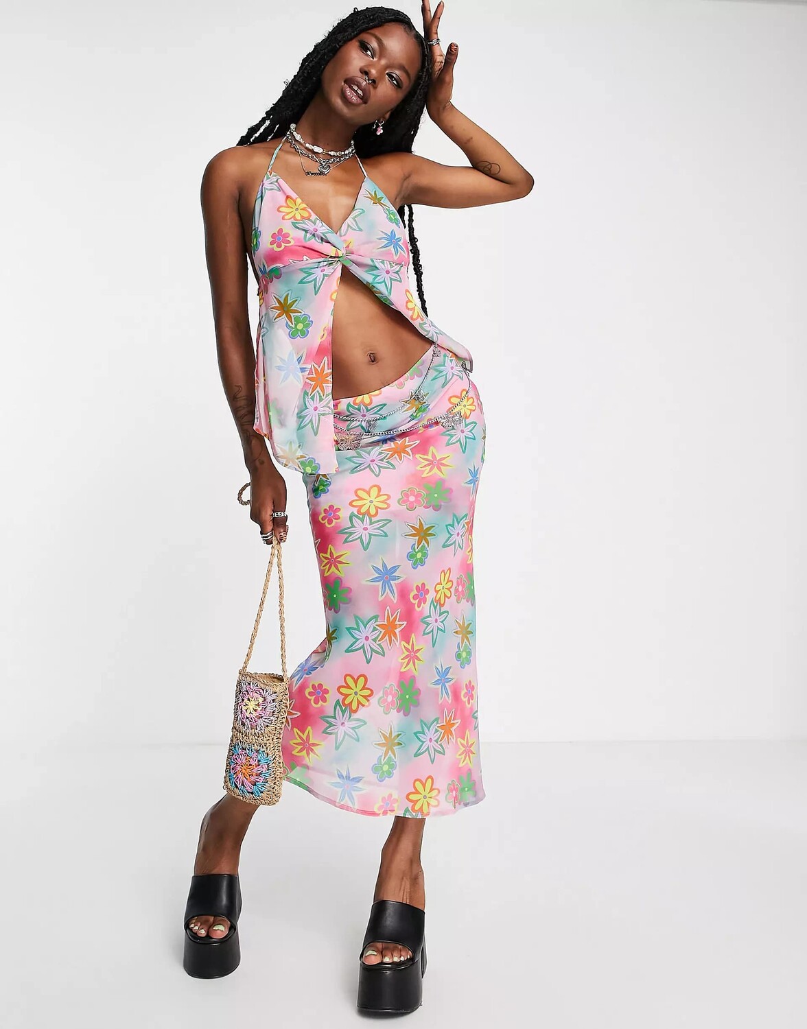 

Юбка миди Collusion Floral Printed, розовый