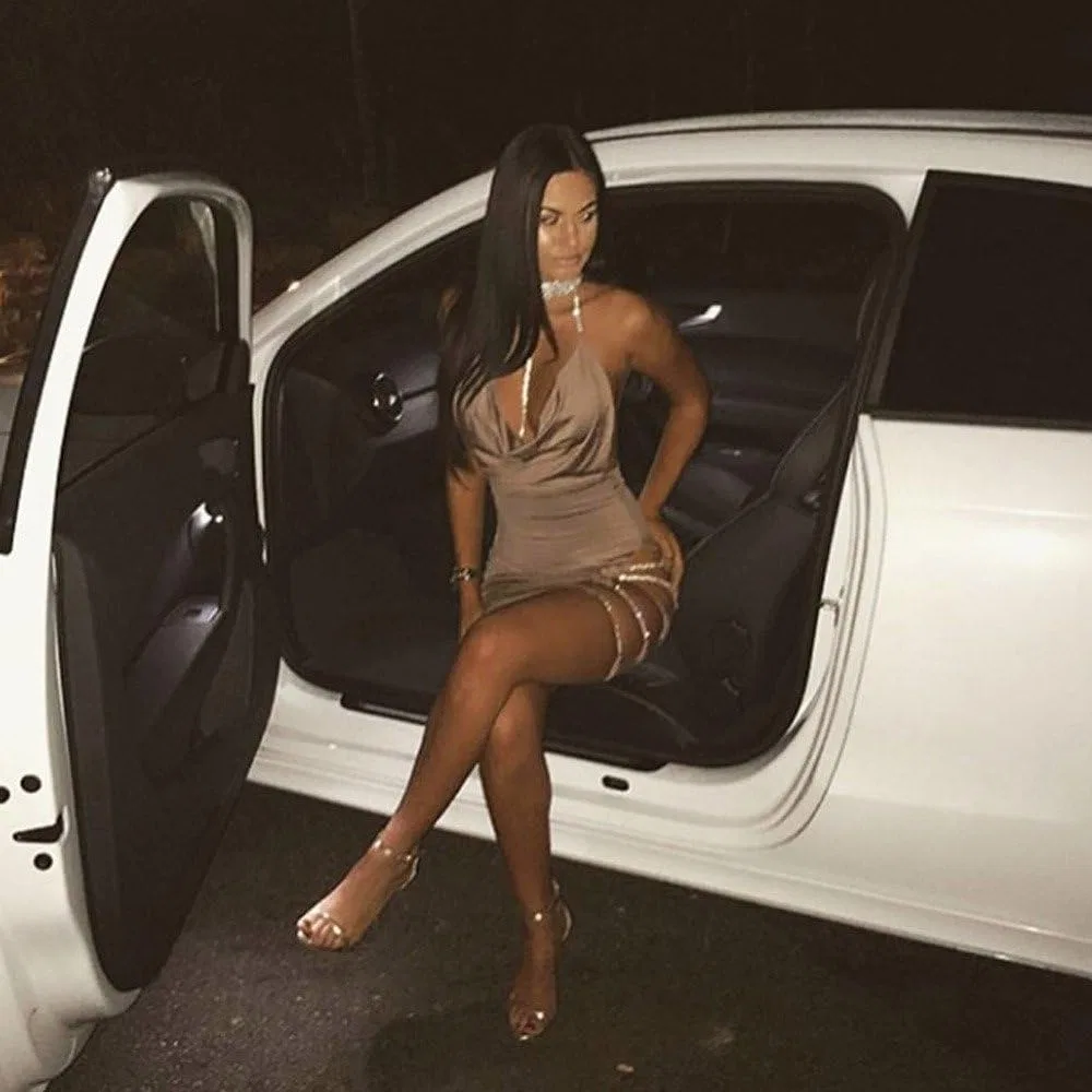 Женское облегающее мини-платье с пайетками, Khaki — фото 3