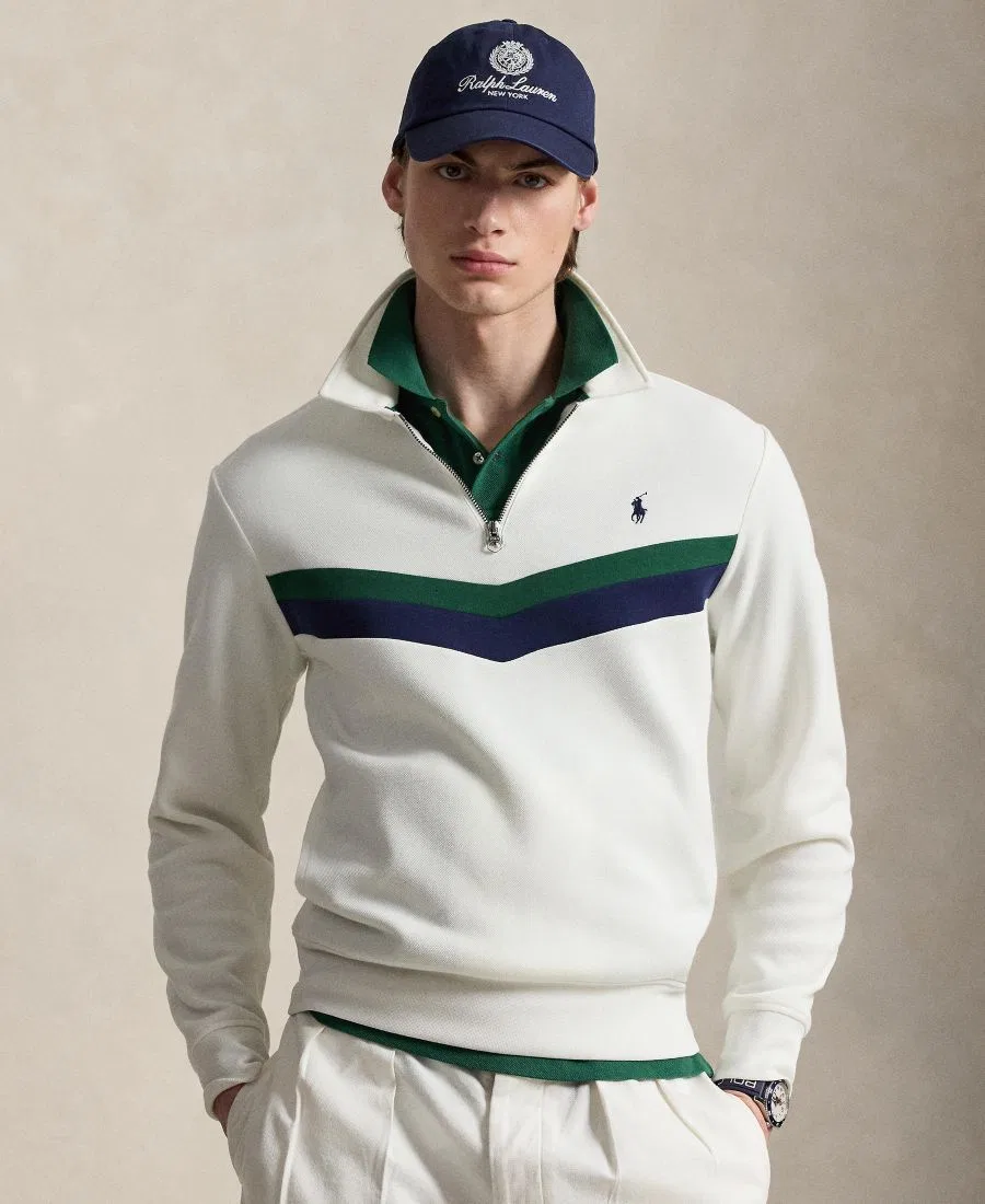 Мужской свитшот с четверть-молнией, с вышивкой Polo Ralph Lauren, White
