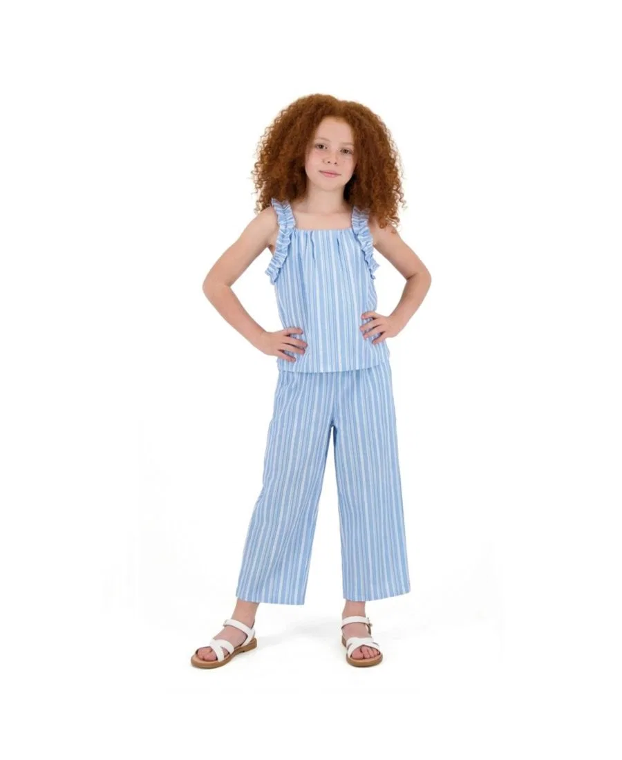 Комплект из топа с рюшами и брюк Big Girls Stripe Woven Ruffle Straps Andy & Evan, Blue — фото 2
