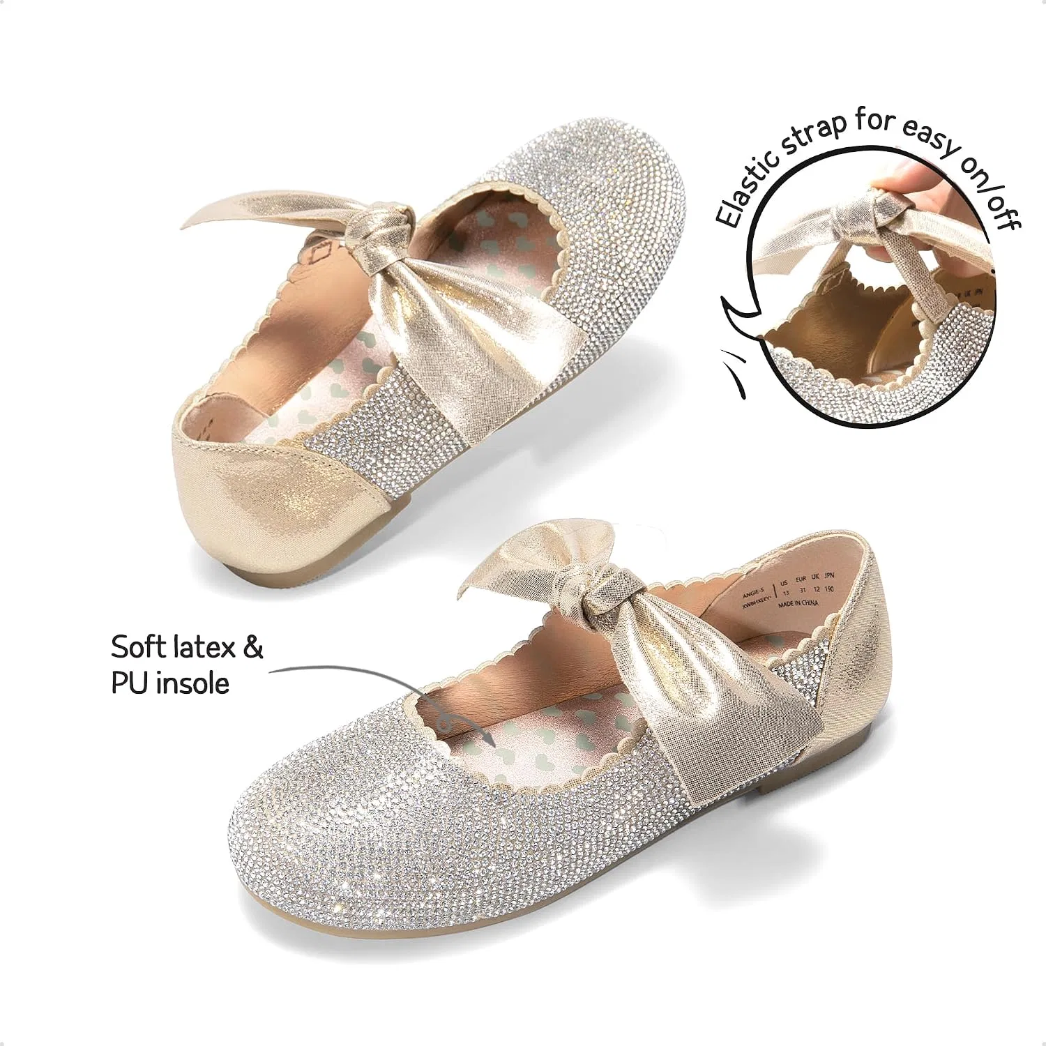 Детские балетки для девочек с бантом Mary Jane DREAM PAIRS, Gold-Rhinestone — фото 3