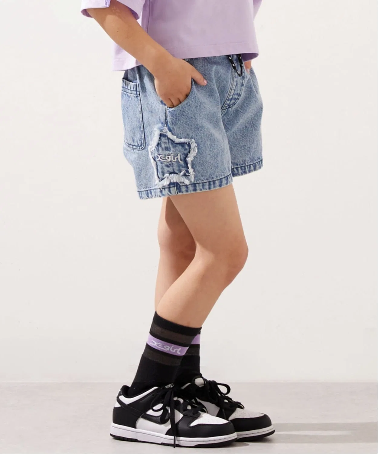 Детские джинсовые шорты с принтом в виде звезды X-girl Stages, Light Blue