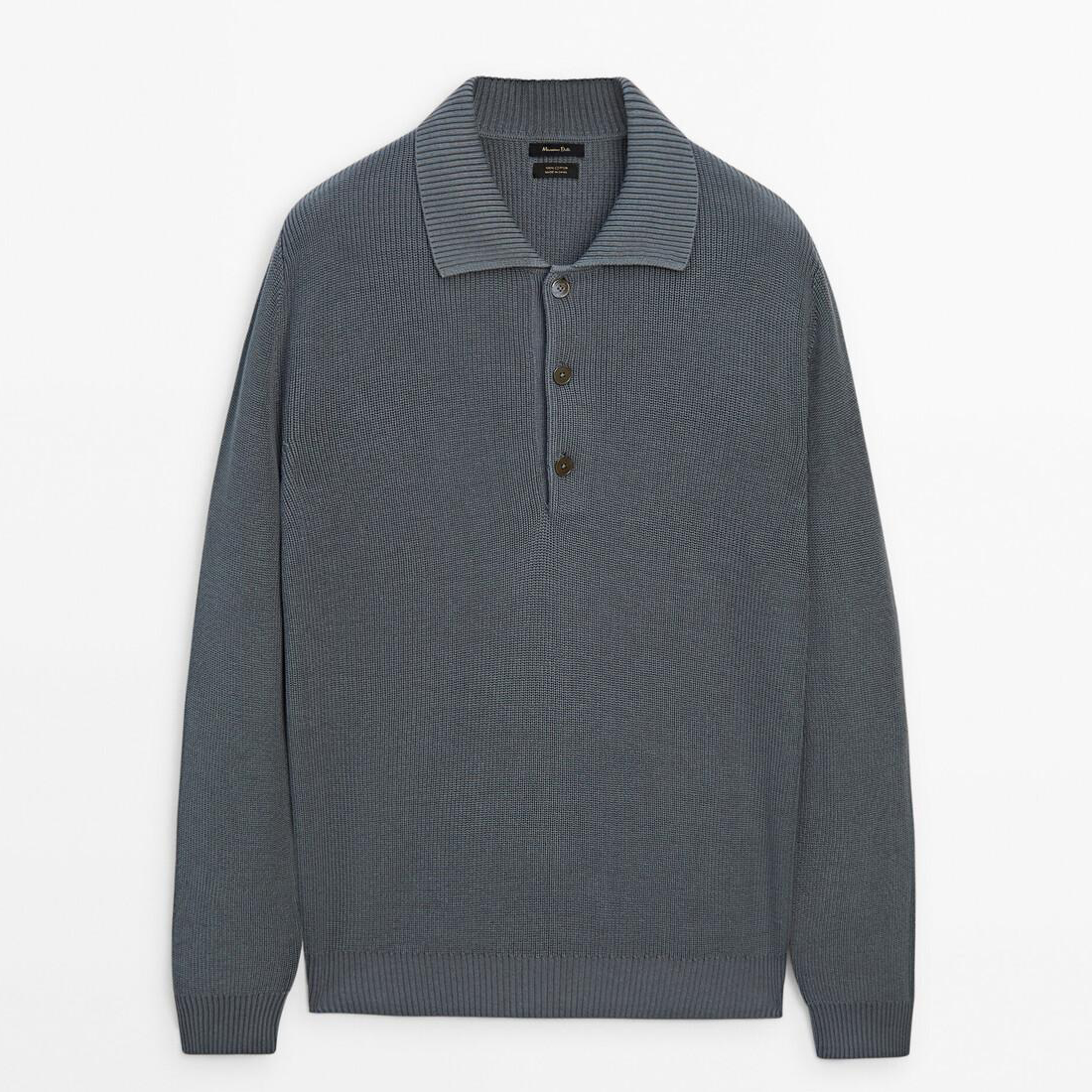 

Хлопковый вязаный свитер с воротником-поло Massimo Dutti, голубой, Синий, Хлопковый вязаный свитер с воротником-поло Massimo Dutti, голубой