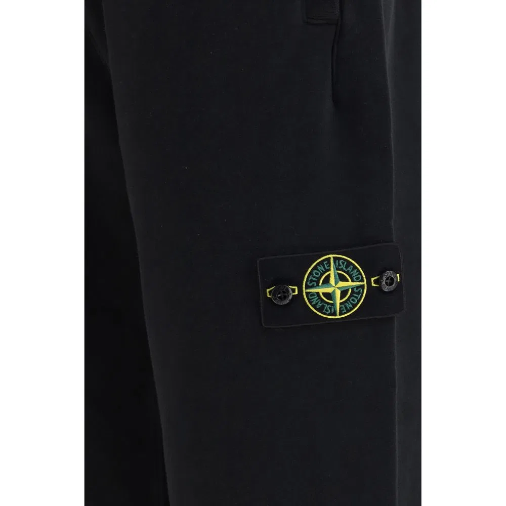 Мужские спортивные штаны на резинке с логотипом Stone Island, Black — фото 3