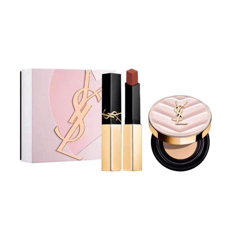 Женский набор губной помады и тонального средства SAINT LAURENT, Gold Bar 314+Pink Cushion B10