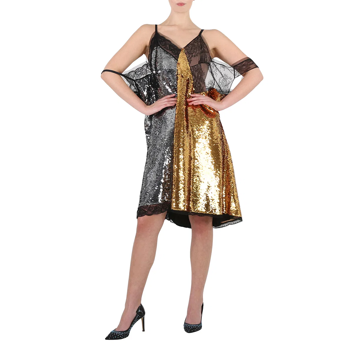 Платье для коктейля с пайетками Ladies Gold Bicolor Sequin Cocktail Dress Burberry, Gold