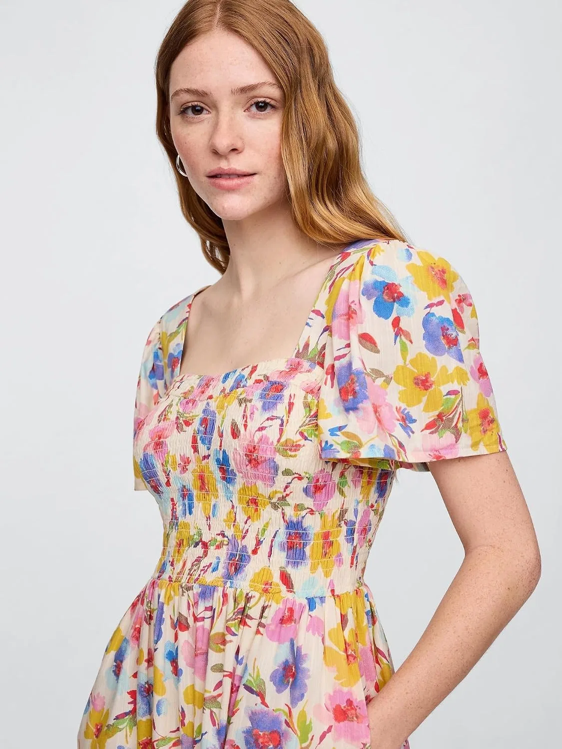 Женское платье миди с завышенной талией GAP, Sp Multi Floral — фото 3
