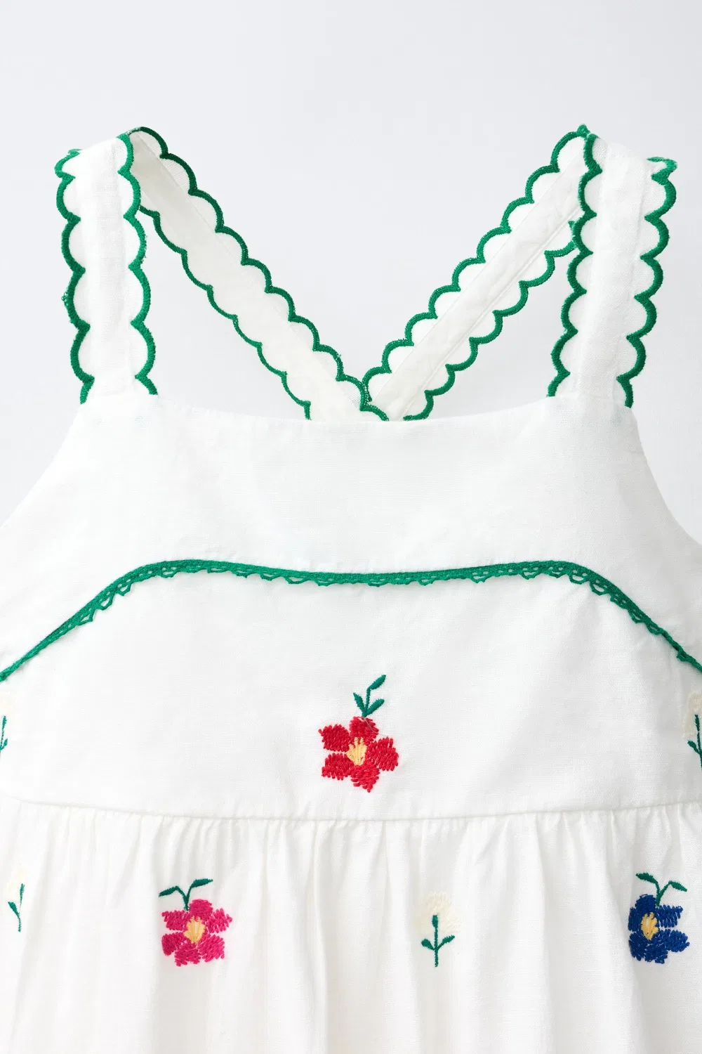 Платье с вышитым цветочным узором ZARA, White/Green — фото 3