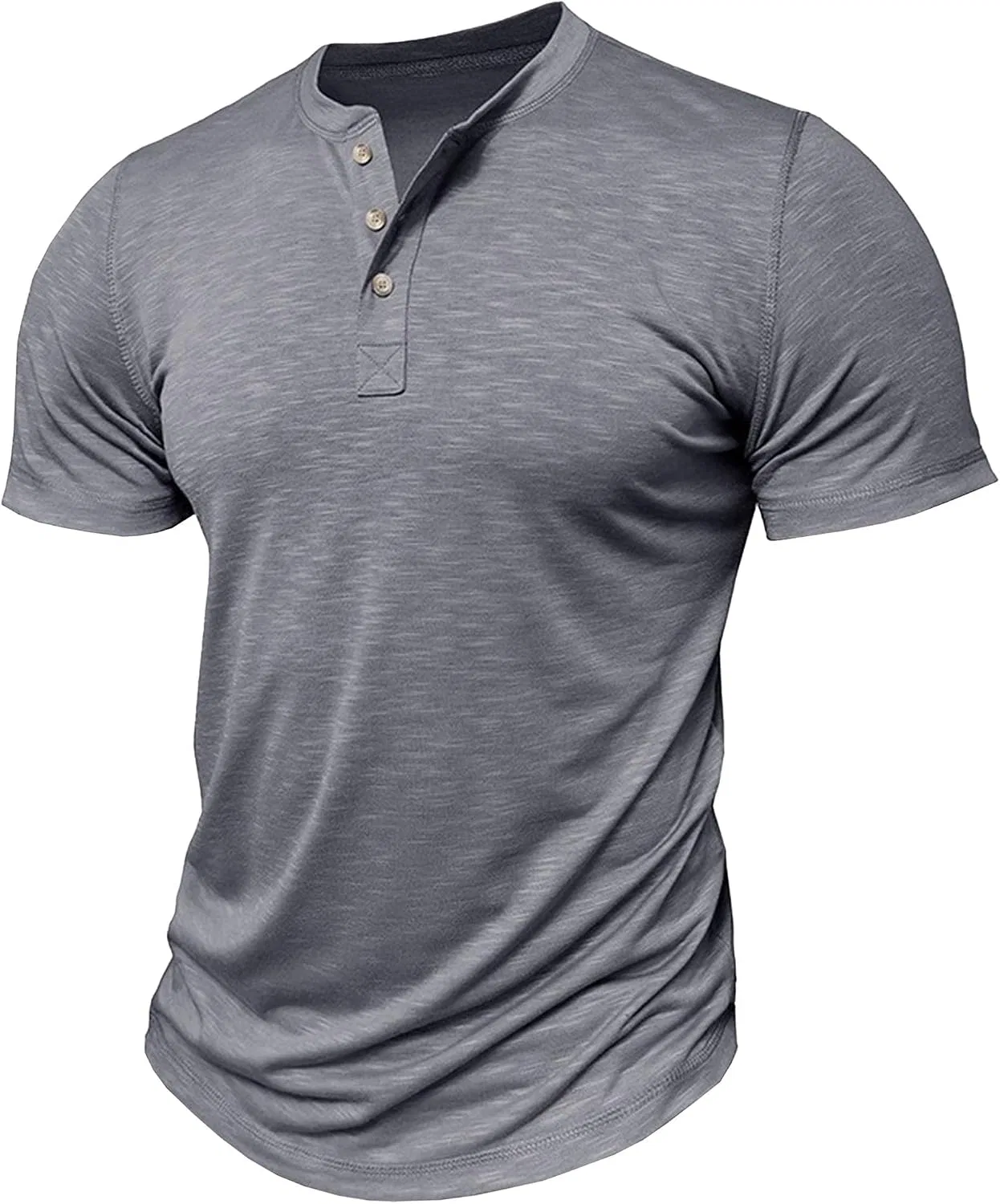 Мужская эластичная футболка поло Henley V-образным вырезом, Grey